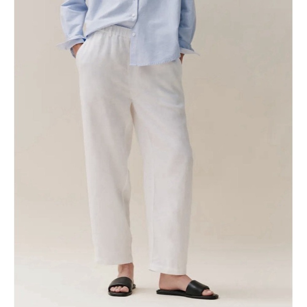 Quince 100% European Linen Pants Women Size M White Pull On Pockets Relaxed Luxe